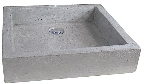 ONDÉE, Vasque à poser TIMBRE 60, Le timbre rectangulaire en Terrazzo, Vasque sans trop plein, Livrée sans bonde ni robinetterie, Largeur 60cm, Finition Gris