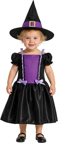 FIESTAS GUIRCA | Costume di Streghetta Viola Bebè - Cappello e Vestito - Costumi da Strega per Halloween, Carnevale e Feste in Maschera - Ideale per Bambine