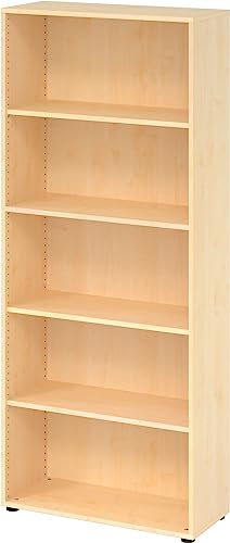 bümö Regal Ahorn, Standregal aus Holz für 5 Ordnerhöhen - Bücherregal 80 cm breit, Aktenregal für Ordner & Bücher, Büroregal, Holzregal, Ordnerregal, Aufbewahrungsregal, Buchregal