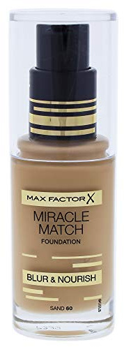 Max Factor Miracle Match Foundation Sand 60 – Flüssig Foundation mit Weichzeichner-Effekt – Passt sich jedem Hautton an – 1 x 30 ml