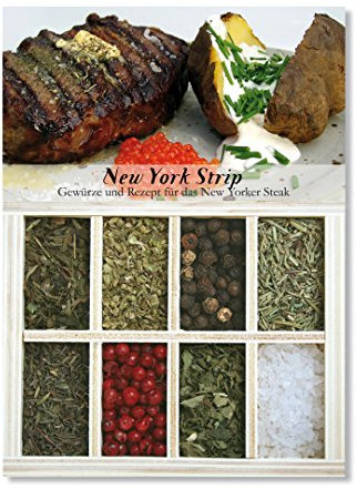 New York Strip – 8 Gewürze Set für New Yorker Ribeye Steak (39g) – in einer schönen Holzbox – mit Rezept und Einkaufsliste – Geschenkidee für Männer und Feinschmecker von Feuer & Glas