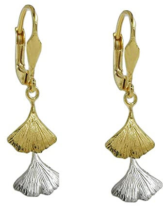 Brisur, Ginkgoblätter Bicolor, 9Kt Gold