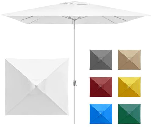 paramondo interpara Sombrilla de Jardín Inclinable con Manivela, 3 x 3 m Cuadrada Blanco, Estructura Plata