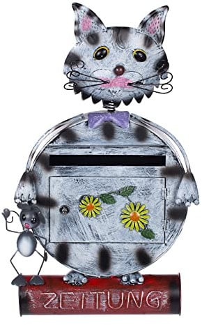 Briefkasten Katze 12A478-2 Handbemalt Metall Zeitungsrohr Wandbriefkasten 74cm