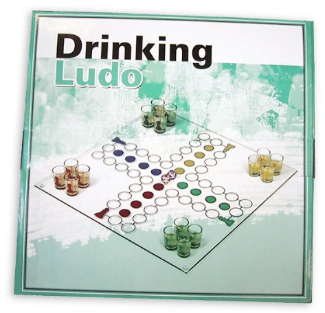 Relaxdays 1 x Drinking Ludo Spiel, Partyspiel für Erwachsene, Brett, 2 Würfel & 16 Shotgläser, lustiges Trinkspiel, bunt