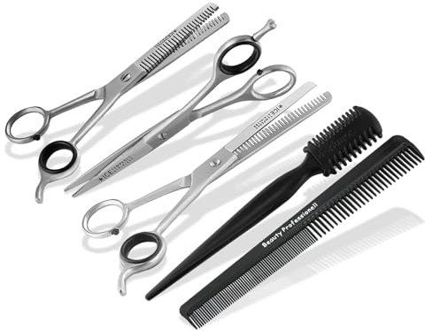 5 teiliges Haarscheren Set mit Modellierschere - Effilierschere - Kamm - Effiliermesser - Haarschneideschere mit Effilierer aus Solingen