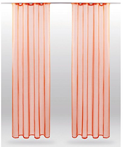Bestlivings Dekoschal Noella mit Universalband, transparente Gardine Voile b 140x l 245 cm 2er Pack,in vielen Farben erhältlich (orange - möhre/ohne Raffhalter)