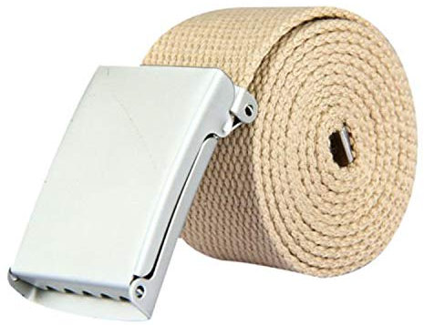 Trimming Shop Unisex Webbing Belt Webbed Canvas Strap Metal Flip Closure Buckle Adjustable Army Style Waist Band Outdoor Utility Wear, 51inch x 3.8cm, Beige