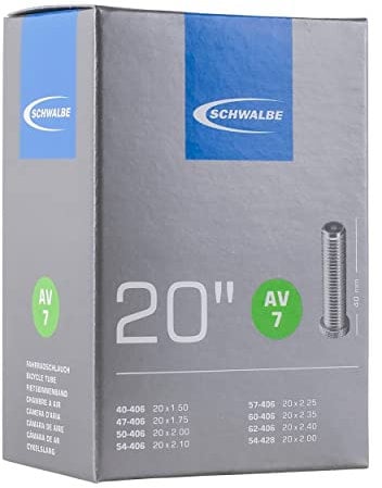 Schwalbe Unisex – Erwachsene Fahrradschlauch AV7 40/62-406 EK AGV 40 mm Schlauch, schwarz, 20
