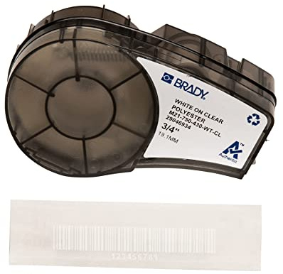 Brady Authentic (M21-750-430-WT-CL) Harsh Environment Polyester Label for Lab, Asset Tracking and Datacom, White on Clear- For M210, M210-LAB, M211, BMP21-PLUS and BMP21-LAB Printers, 0.75 W 21' L