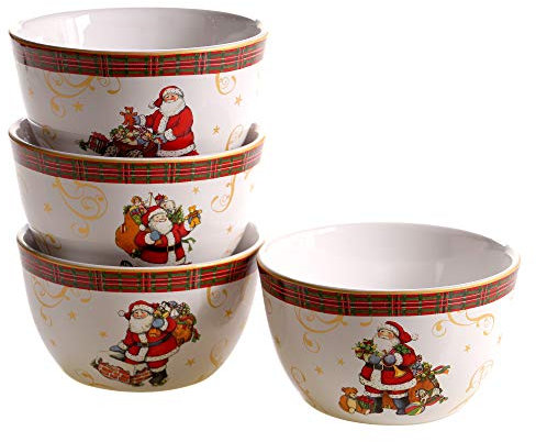 Certified International 41872SET4 Vintage Santa 5.25 Ice Cream Bowls, Ceramic, Multicolor