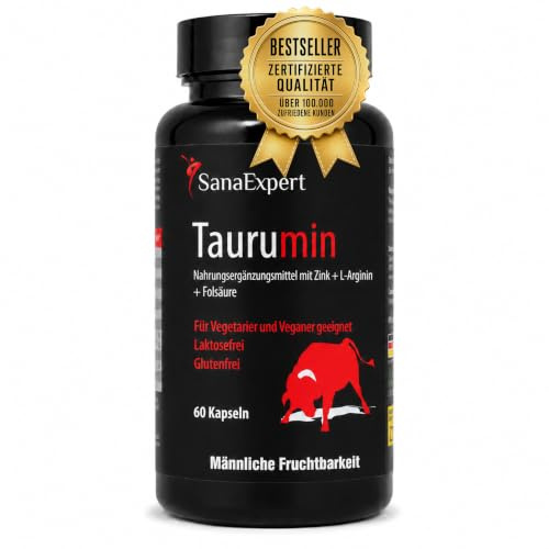 SanaExpert® Taurumin, L-Arginin, Alpha-Liponsäure, Zink, Folsäure, Fruchtbarkeit für den Mann, Kapseln, 60 Stück
