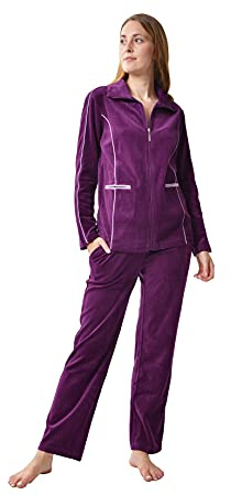 RAIKOU Hausanzug Damen Freizeitanzug Velours Nicki Schlafanzug Nicki-Anzug mit Samt Jogginganzug Trainingsanzug mit Reißverschluss und Satinband