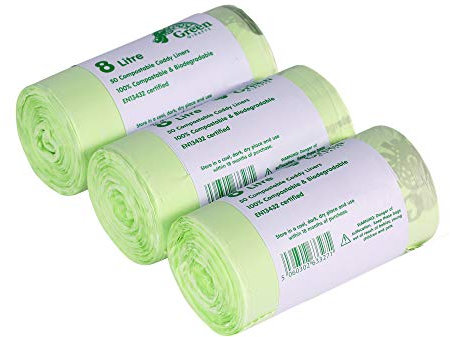 8 Litre x 150 bags Compostable 8L Kitchen Caddy Liners - Food Waste Bin Liners - EN 13432 - Compost Bags