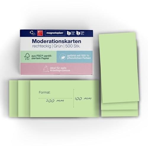 magnetoplan Moderationskarten, rechteckig | Grün | 500 Stk. | Kommunikationskarten | BxH 200x100 mm | Für Meetings und Präsentationen | FSC-zertifiziert