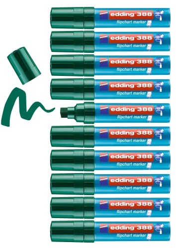 edding 388 Flipchart-Marker - grün - 10 Stifte - Keilspitze 4-12 mm - Stift zum Schreiben, Zeichnen und Markieren auf Flipcharts - Tinte schlägt nicht durch Papier - trocknet nicht aus - farbintensiv