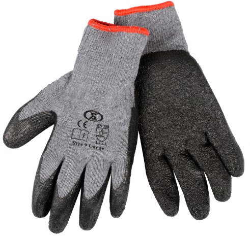 XS-Stock XS1906 12 Pairs of Builders Gardening DIY Latex Coated Work Gloves - Black (Size 9), Large