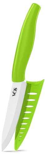 Vos Ceramic Paring Knife - 4 Inch Zirconia Blade With Sheath Cover - Handle Fruit and Vegetables Kitchen Knife (Green)