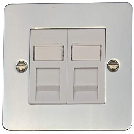 G&H FC62W Flat Plate Polished Chrome 2 Gang RJ45 Cat5e Data Socket Point