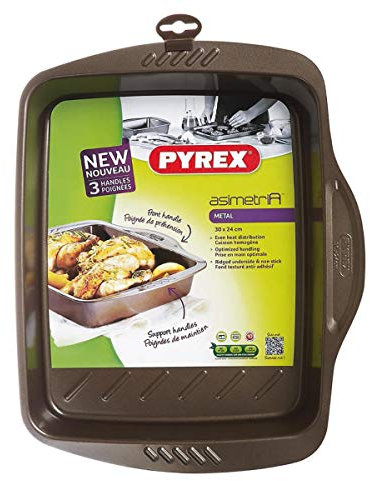 Pyrex Fuente Rectangular 30 x 24 cm Asimetría, Acero, Negro, 2.22 cm