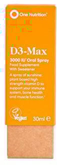 One Nutrition D3 Max - Vitamin D Supplements - Plant Based, Supports Bone Health and Immune System - Fast Absorption - Oral Spray - 500IU Per Spray - 180 Sprays