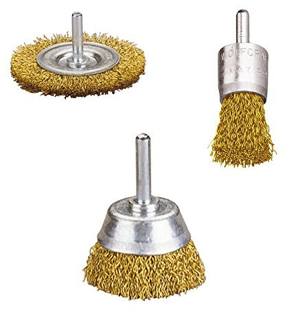 wolfcraft Messingbürsten-Set - 2739000 - Rundschaft Ø 6 mm, 3-teiliges Set für Metall, Blech und Aluminium - für alle feinen Schleif- und Polierarbeiten
