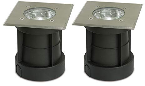 Trango 2er Pack IP65 Außen Bodeneinbaustrahler 3084S*2 Bodeneinbauleuchte, Bodenlampe, Wegbeleuchtung aus Edelstahl rostfrei Eckig, bis zu 800kg belastbar ohne Leuchtmittel