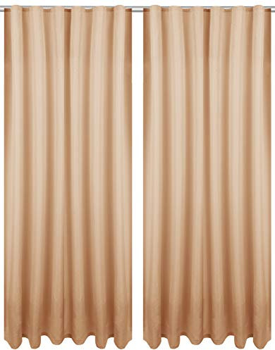 Bestlivings Dekoschal Ellen 2er Pack inkl. Raffhalter (140x245cm / Hellbraun) Blickdichter Vorhang mit Kräuselband Gardine mit Universalband für Wohnzimmer Schlafzimmer
