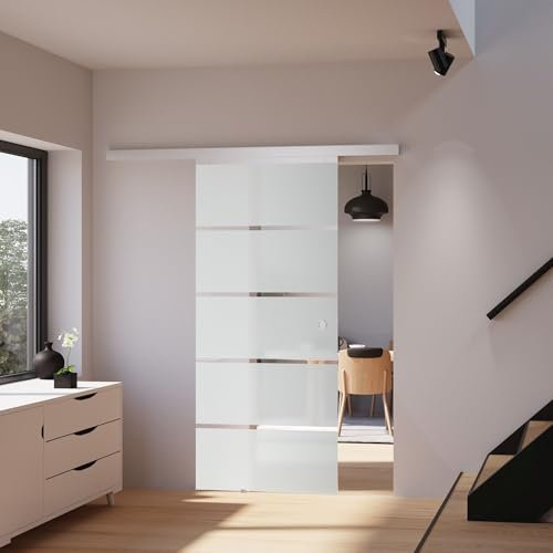 inova Schulte Porte coulissante intérieure en Verre, 88x203 cm, Verre de sécurité, Porte vitrée, décor Opaques - poignée Ronde + softclose