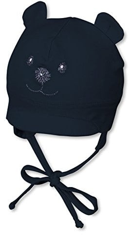 Sterntaler Schirmmütze für Jungen mit Bindebändern, Nackenschutz und niedlichem Bärchen-Motiv, Alter: 3-4 Monate, Größe: 39, Blau (Marine)