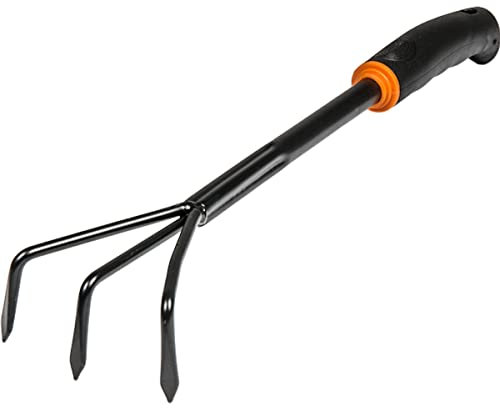 BRADAS - KT-Y6003, Sarchiatore in acciaio de luxe, Arieggiatore manuale per orto e giardino, Rastrello Frangizolle a 3 punte Largo 7,5 cm.