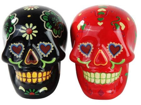 Pacific Giftware 1 x Day of Dead Sugar Black & Red Skulls Salz- und Pfefferstreuer-Set, Totenkopf-Kollektion