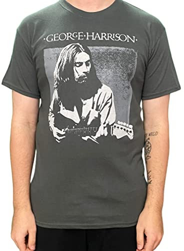 George Harrison Men's Live Portrait Short Sleeve T-Shirt, Grey (Charcoal), Large