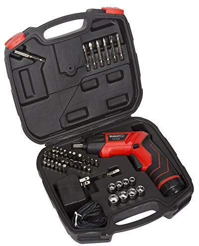 Stalwart - 75-PT1000 Pivoting Screwdriver 45 Pc. Set-Pivoting Cordless Power Tool with Rechargeable 3.6V Battery, LED Lights, Bits, Sockets, and Case by Black