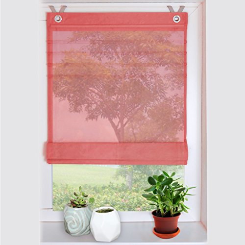 HongYa Raffrollo Voile Transparent Ösenrollo Gardine B*H 45 * 140cm Rot