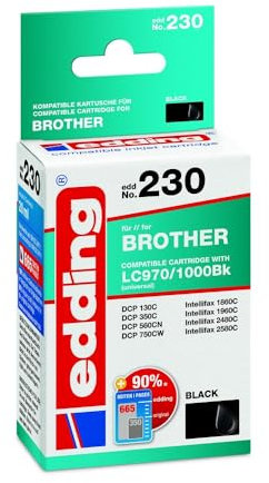 edding Druckerpatrone EDD-230 - Einzelpatrone - Schwarz - 22 ml - Reichweite 680 Seiten - Ersetzt Brother LC970/1000BK