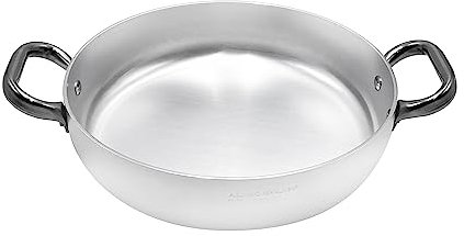 Pentole Agnelli Linea Alluminio 3 mm Professionale Tegame con Due Maniglie Inox, Argento, 28 cm