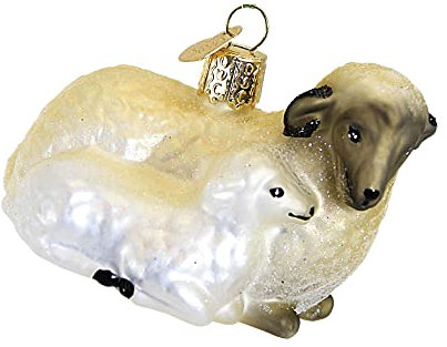 Old World Christmas Schaf mit Lamm Glas geblasen Ornament für Weihnachtsbaum
