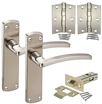 Modern Door Handle Pack with Arched Chrome Door Handles on Backplate, Latch & Hinges
