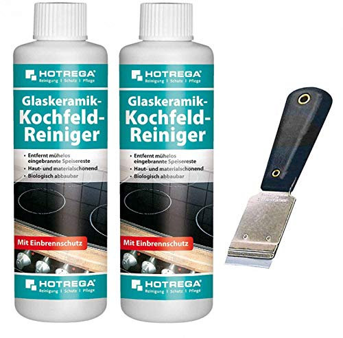 HOTREGA - 2x Glaskeramik- Kochfeld- Reiniger 250 ml SET + Kochfeldschaber