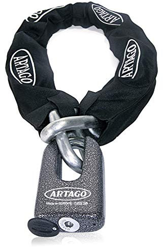 Artago 69T150 Cadena Antirrobo Moto Pesada + Mini U,Maxima Seguridad Homologada SRA, Sold Secure Gold, ø15mm 150cm, Candado Mini U Acero Forjado MONOBLOK, Máxima Seguridad Testada, BUNKER SELECTION