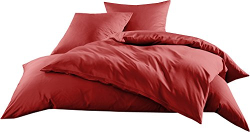 Bettwaesche-mit-Stil Mako-Satin Baumwollsatin Bettwäsche Uni einfarbig zum Kombinieren (Bettbezug 200 cm x 220 cm, Rot)