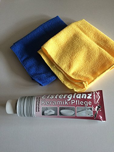 Elsterglanz Keramik Waschbecken Bad Fliesen Polierpaste 150 ml und 2 Microfasertücher