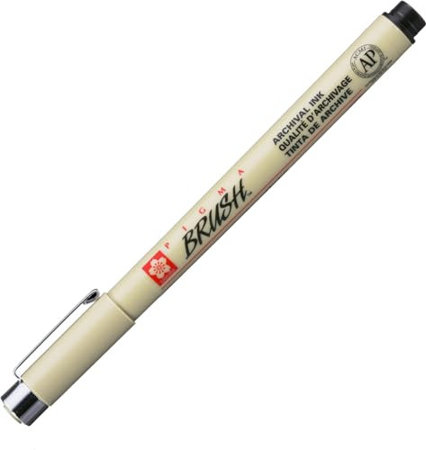 Sakura Pigma BRUSH Pinselstift SCHWARZ (#49), Pigmentmarker mit Pinselspitze, 1 Stück