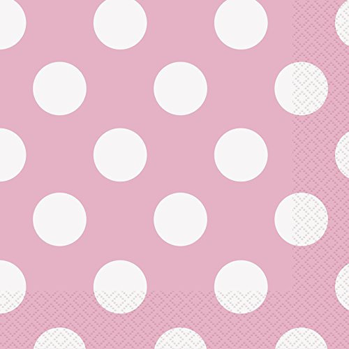 Unique-Polka Dots Luncheon Napkins | Pink Pcs. Paquete de 16 servilletas de papel a lunares, color rosa claro, (37972)