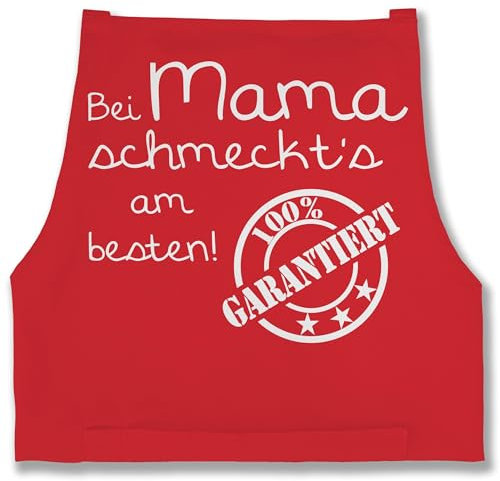 Schürze - Kochschürze - Damen 1 - Bei Mama schmeckts am besten - 85x69 - Rot - muttertagsgeschenk küchenschürze kochen mutti kochschürzen muttertagsgeschenke kochschuerze geschenk küche mutter