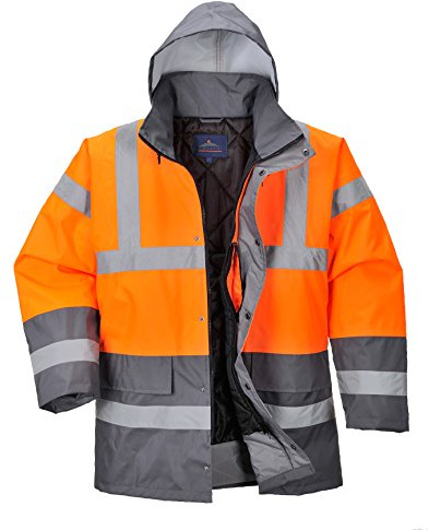 Portwest S467 Hi-Vis Contrast Winter Traffic Jacket Multi Pocket Waterproof | Orange/Grey, X Large, EN ISO 20471 Class 3, EN 343 Class 3:1, EN 342, Inner Ribbed Cuffs, Thermal Insulation, Quilt Lined