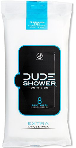 DUDE Wipes - On-The-Go Shower Wipes - 1 Pack, 8 Wipes - Unscented Extra-Large Wipes - Vitamin E & Aloe - Full Body Shower Replacement Wipes