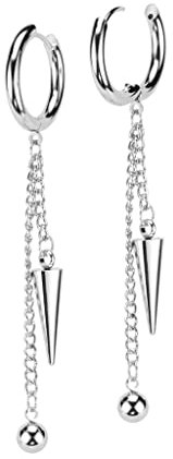 Bungsa Creolen mit zwei Ketten-Anhängern Kugel und Kegel aus 316L Edelstahl für Damen (Silber)