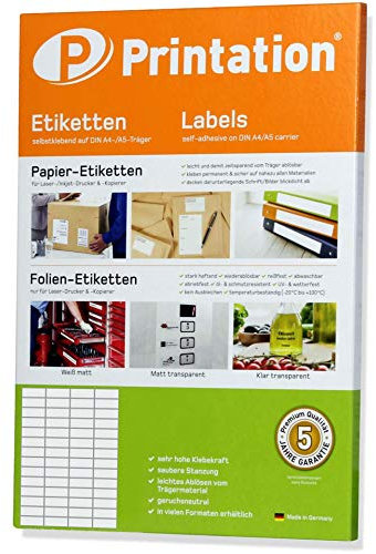 Printation Etiketten Selbstklebend 52,5 x 21,2 mm, 560 Klebeetiketten zum Bedrucken/Weiße Blanko Etiketten, 56 Pro A4 Bogen, 10 Blatt Klebepapier A4 bedruckbar mit Laser und Inkjet Drucker 52,5x21,2